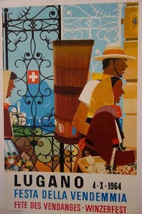LUGANO DANIEL BUZZI VENDEMMIA DONE 1964 INE FESTIVAL ORIGINAL POSTER - Picture 1 of 1