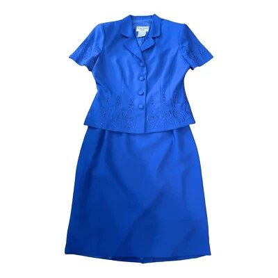  Traje de vestir vintage Plaza South azul cobalto de 2 piezas para mujer talla 8 pequeñas cuentas Foto 1 de 4