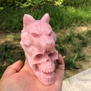 4" AAA natürlicher rosa Opal Quarz Kristall geschnitzt Wolf Schädel Reiki Heilung Geschenk 1 Stck. - Bild 1 von 9