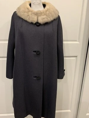 Brynwood Dark Gray Vintage 1950s Wool Coat Mink Fur Collar  EUC Beautiful - Image 1 of 4