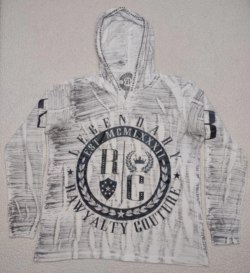 Rawyalty Couture Camisa Térmica Con Capucha Adornada Blanca Negra Para Hombre XL X-Large Foto 1 de 4