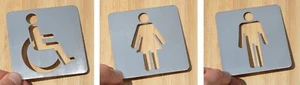 Targhetta bagno uomo + donna + disabile_10 x 10 cm_acciaio inox - Foto 1 di 4