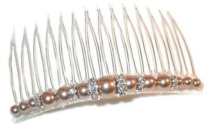 BRONZE Pearl Hair Comb Bridal Swarovski Crystal Elements Silver