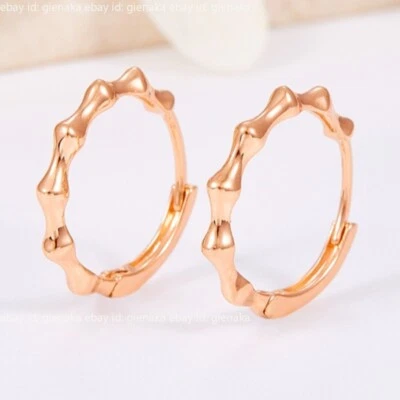 Brincos femininos de argola Real Pure Au750 ouro rosa 18K círculo de bambu da sorte 1,7-1,9 g - Imagem 1 de 3