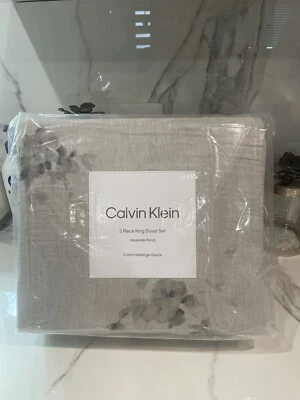 Calvin Klein Soft Cotton King Duvet Cover+Two King Pillow Shams Gray.Brand New! — 第 1/4 张图片