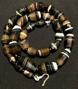 RARE antique  Banded AGATE FACETED BEADS NECKLACE