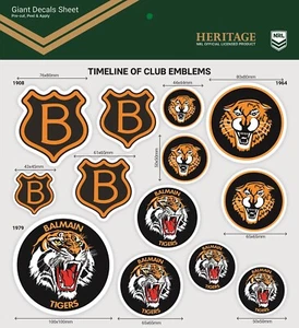 620557 BALMAIN TIGERS NRL HERITAGE TIMELINE CLUB EMBLEMS DECALS STICKER SHEET - Picture 1 of 1
