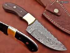 Rain drop Damascus steel Skining knife wood, 9.5" Long Full tang, Leather sheath