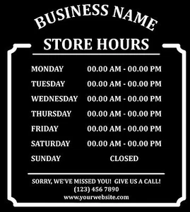 Custom Business Store Hours Sign Vinyl Decal Sticker 12" wide Door Glass - Picture 1 of 7