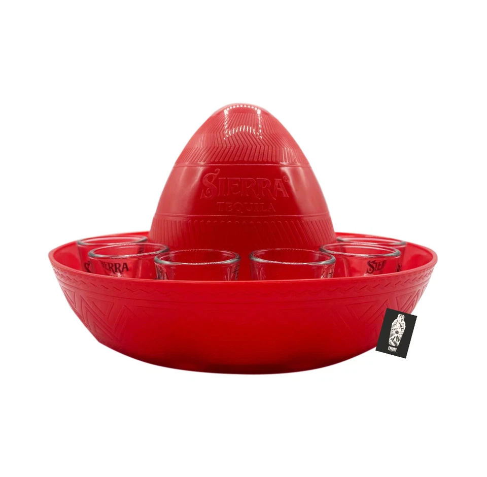 Sierra Tequila 11er Shot Tray Sombrero Set Tablett in Hutform Rot Plus 11 Shotg