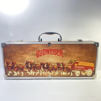 Budweiser Wooden Grill Kit with Carrying Case - BBQ Sauce Is Missing - Image 1 of 4