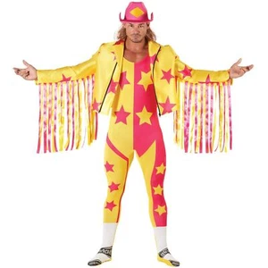 Men`s Macho Man Yellow Costume Adult Randy Savage WWE Wrestling Fancy Dress L XL - Picture 1 of 5