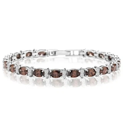 Pulseira de tênis masculina oval simulada de diamante marrom prata esterlina 925 - Imagem 1 de 4