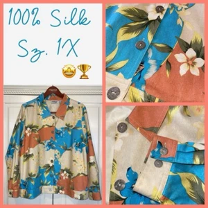 National Jacket Women 1X Hawaiian Floral Tropical 100% Silk Lightweight Lined - Picture 1 of 10