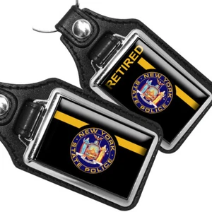 New York State Police Retired Emblem Design Faux Leather Key Ring - Bild 1 von 5
