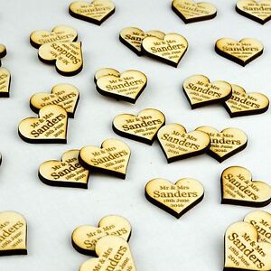 Personalised Wooden Love Heart Table Decorations Rustic Vintage Wedding Favours.