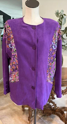Koos of course vintage woman S purple button Painted Silk Wearable art jacket - Image 1 of 4