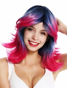 Perücke Dame extravagant wild gestuft gesträhnt blau rot Cosplay Paradiesvogel - Bild 1 von 4