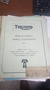 TRIUMPH REPLACEMENT PARTS CATALOGUE No.7 3TA 5TA T90 TIGER100 TRIUMPH TWINS - Picture 1 of 8