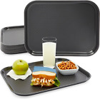 8 Pack Black Plastic Serving Tray, Nonslip for Cafeteria, School Lunch, Fast Foo