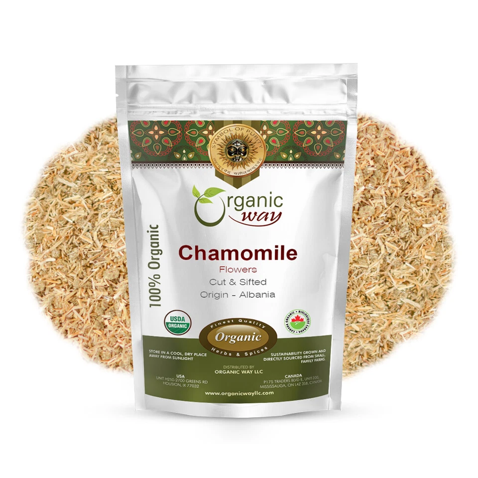 ORGANIC WAY LLC Organic Way Chamomile Flowers Cut & Sifted - Organic, Kosher & USDA Certified