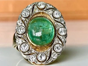 ANTIKER RING mit 1,50ct. DIAMANTEN & 4,72ct. SMARAGD aus 585/ 14 KARAT GOLD - Bild 1 von 8