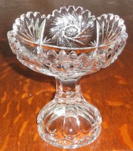 Antique American Brilliant Cut Glass Pinwheel Star 6in Pedestal Candy Bowl Dish - Picture 1 of 6