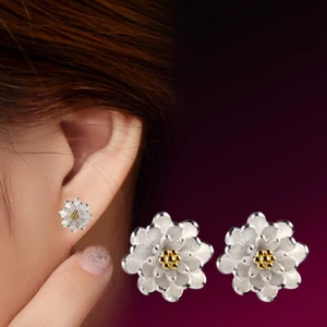 Venta al por mayor pendientes de loto de plata esterlina 925 con flores de loto joyería para mujeres niñas - Imagen 1 de 3