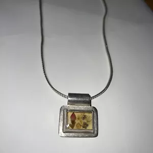 Sterling Silver Resin Flower Pendant & Kim Korea Necklace - signed 925 SS-175 - Picture 1 of 8