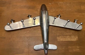 Chrome Metal Cast Airplane Coat Hanger Hat Rack Hooks Plane Wall Decor 27 X 18 - Picture 1 of 8