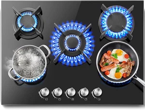 Staylux Piano Cottura a Gas 5 fuochi 75 cm Vetro nero Fuochi Ghisa Sicurezza - Foto 1 di 6