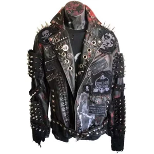 Chaqueta de cuero Steam Punk de motociclista con clavos para hombre, remache gótico de rock and roll motociclista - Imagen 1 de 3