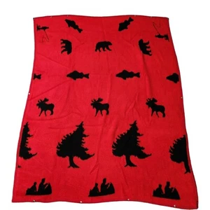 Vintage rot und schwarz Hütte See Biederlack 55”x 64” Druckknopf Wickeldecke - Bild 1 von 9