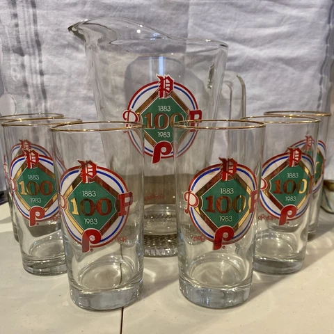 PHILADELPHIA PHILLIES Glasses Pitcher ROY ROGERS 100 Years Anniversary 1983 Cover