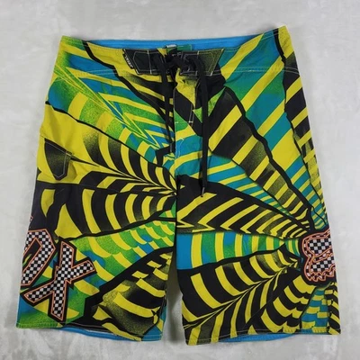 Fox Racing Board Shorts Men's 36 Blue Yellow Swim Surf Athletic Beach Pool - Image 1 of 4