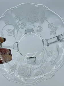 Heisey Waverly Rose Etched Clear Glass Two Handled Condiment Dish - Picture 1 of 9
