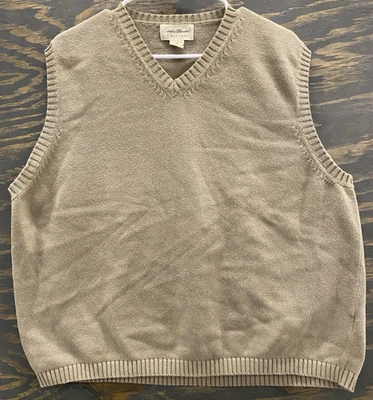Vintage Eddie Bauer Men’s XXL Cotton Sweater Vest Tan Knit Pullover Sleeveless - Image 1 of 4