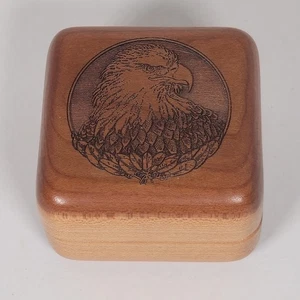 Wilderness Woods Bald Eagle Carved Wooden Trinket Box Handmade USA Velvet Lined - Picture 1 of 7