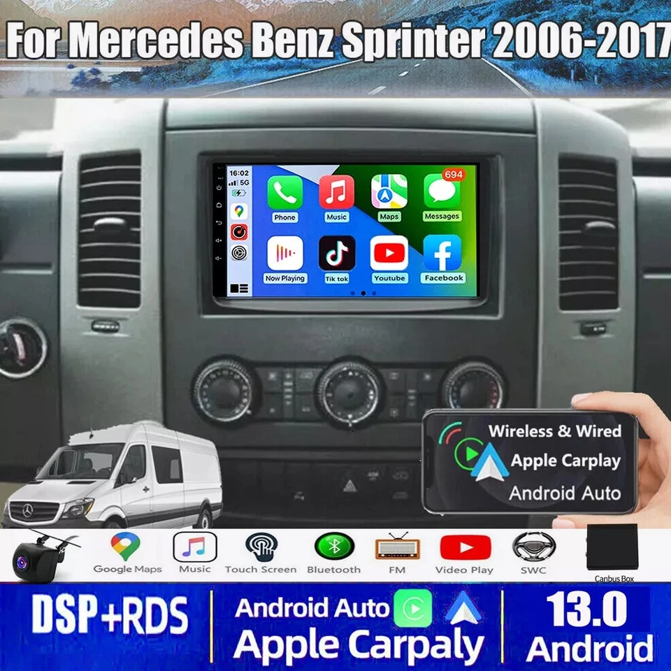 Rádio estéreo automotivo 6+64G Android 13 para Mercedes-Benz Sprinter 2006-2017 CarPlay - Imagem 1 de 4
