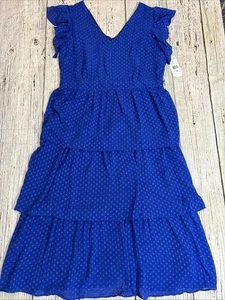 Julia Jordan Tiered Dress Women’s Flutter Sleeve Textured Long Royal Blue Sz 14 - Picture 1 of 7