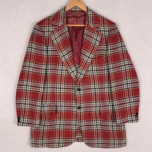 Vintage 60s College Hall Tweed Wool Sport Coat Blazer 42R Red Plaid Full Canvas - Bild 1 von 13