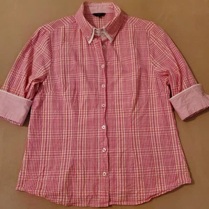 Haggar Damen Medium Hemd Rosa Kontrast Bündchen Doppelkragen Karo Karo Gingham - Bild 1 von 23