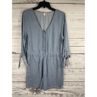 Susina Mameluco Para Mujer Pequeño Azul Manga Larga Corbata Cintura Pantalones Cortos Cuello en V Informal Foto 1 de 4