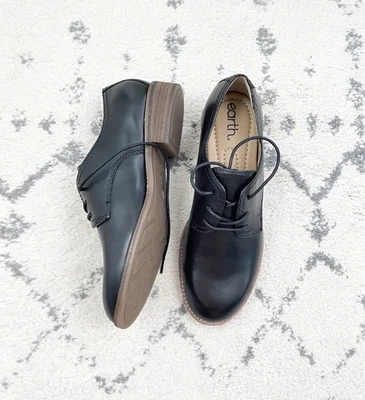 Earth 8M Eteane Zapatos Oxford de Cuero Negro con Cordones Tacón Bloque para Mujer 8M Nuevos Foto 1 de 4