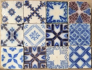 FRANCIA AZULEJO ANTIGUO - PAS DE CALAIS - DESVRES - 12 TILES SET c1870 - Picture 1 of 3