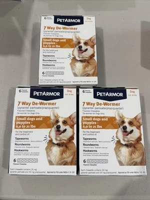 “Lot Of 3”  Pet Armor Chewable 7 Way De-Wormer Small Dogs And Puppies 6 Count - Image 1 of 2