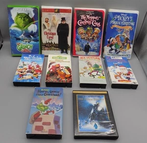 Large Christmas Movie Lot 9 VHS 1 DVD Mostly Kids Elmo Mickey Grinch Untested - Bild 1 von 12