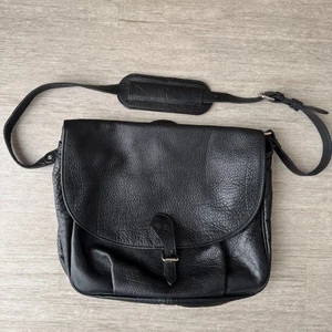VTG Mulholland Brothers Black Pebbled Leather Messenger Laptop Bag Briefcase - Picture 1 of 8