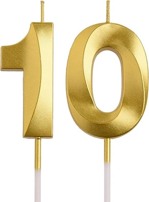 Velas de 10º Cumpleaños, Diamante Oro 10 Años Número Velas de Cumpleaños Foto 1 de 3