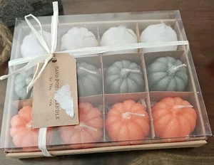 Set Of 12 Mini Pumpkin Votives White Green Orange By Vance Katira Hand Poured  - Picture 1 of 2